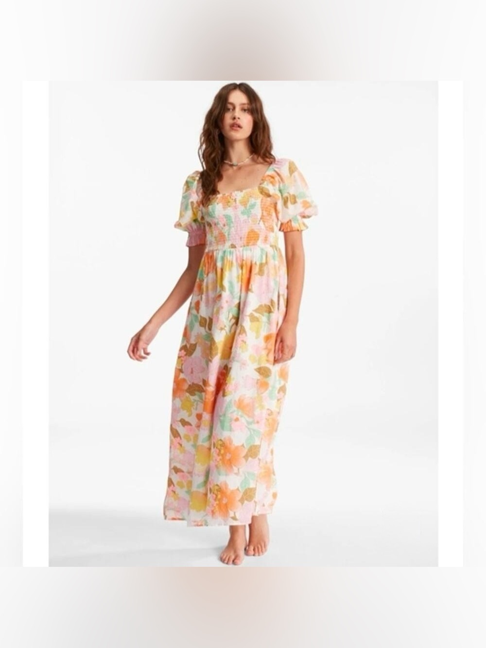 Billabong Summerland Super Sweet Maxi Dress Bold Floral Pastel Cottagecore Chic